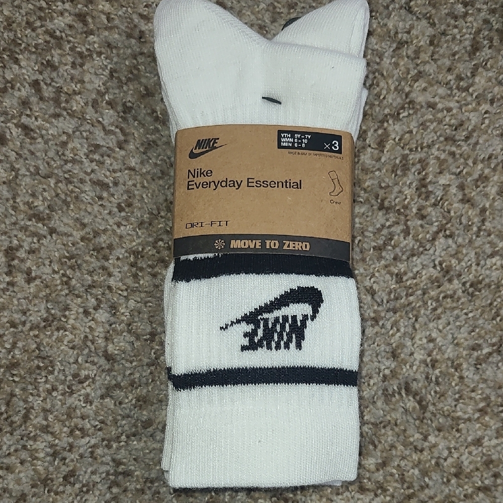 Nike White Crew Socks with Black Swoosh and Stripes - 3 Pack